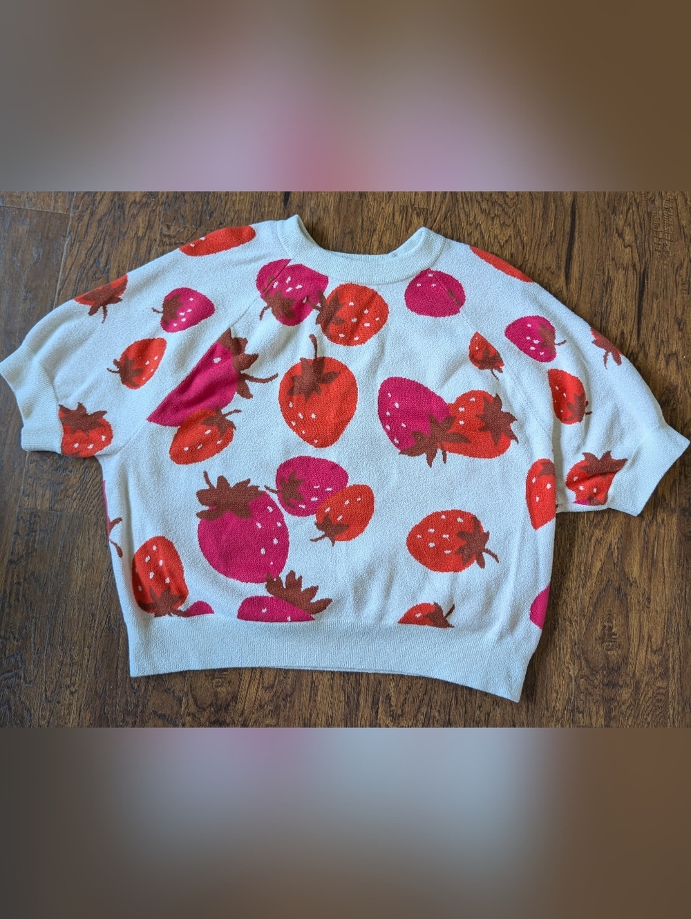 Ann Taylor Cream Colored Sweater Strawberry Print Size XXL